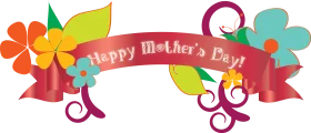 Charming Mother's Day Celebration Clipart with Festive Ribbon and Blooming Flowers