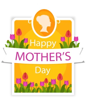 Cheerful Mother's Day Clipart with Silhouette and Blossoming Tulips Celebration Design