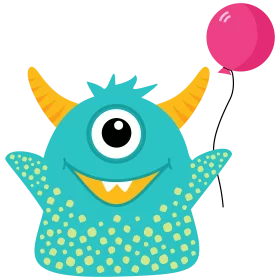 Cheerful One-Eyed Turquoise Monster Holding Pink Balloon Clipart Design