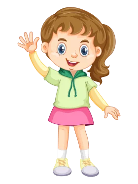 Cheerful Young Girl Waving in Sweet Cartoon Clipart Style with Adorable Outfit