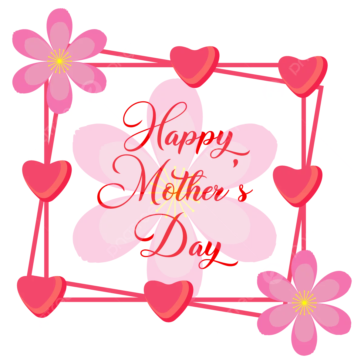 Elegant Pink Floral Hearts Mother's Day Celebration Clipart Design