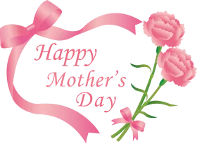 Elegant Pink Ribbon and Carnation Mother's Day Greeting Clipart Design