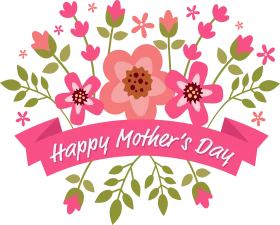 Enchanting Pink Floral Mother's Day Celebration Clipart Design with Heartfelt Banner