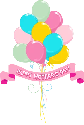 Festive Mother's Day Celebration Clipart with Pastel Balloon Bouquet and Ribbon