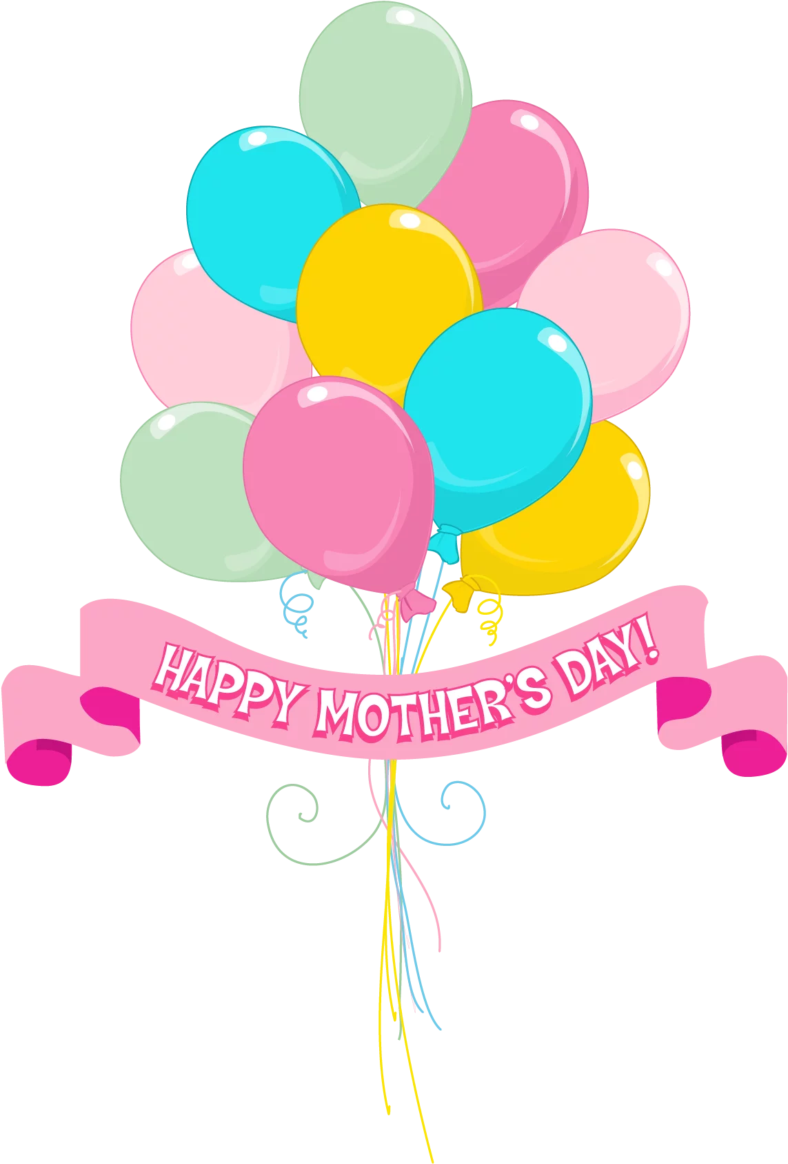 Festive Mother's Day Celebration Clipart with Pastel Balloon Bouquet and Ribbon