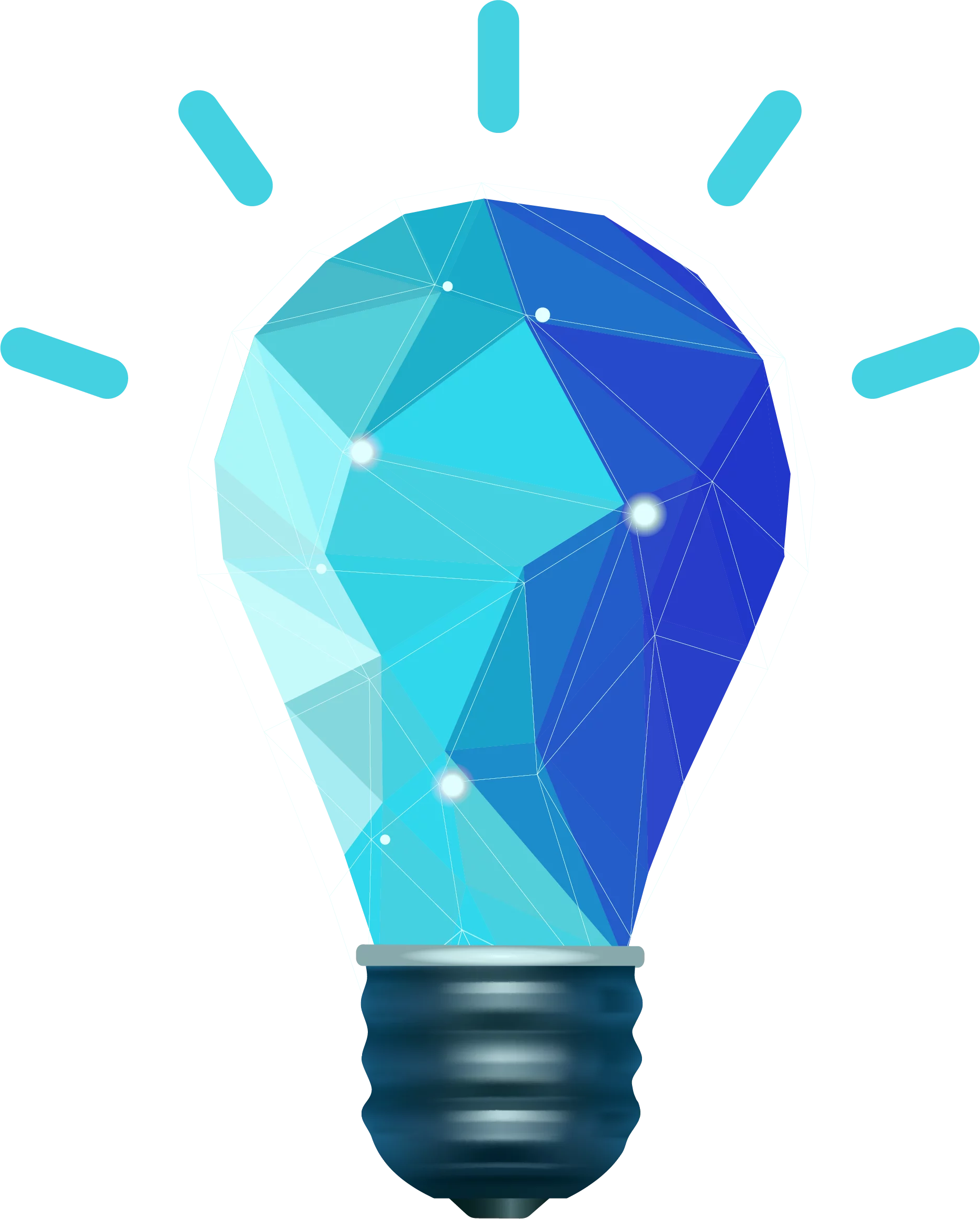 Geometric Low-Poly Light Bulb Clipart Illustration with Luminescent Blue Tones