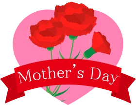 Heartfelt Mother's Day Clipart with Elegant Red Roses on Pink Heart Background