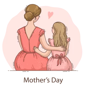 Tender Moment Between Mother and Daughter Mothers Day Heartwarming Clipart Illustration