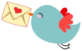 Whimsical Blue Bird Delivering a Love Letter Clipart with Adorable Heart Envelope