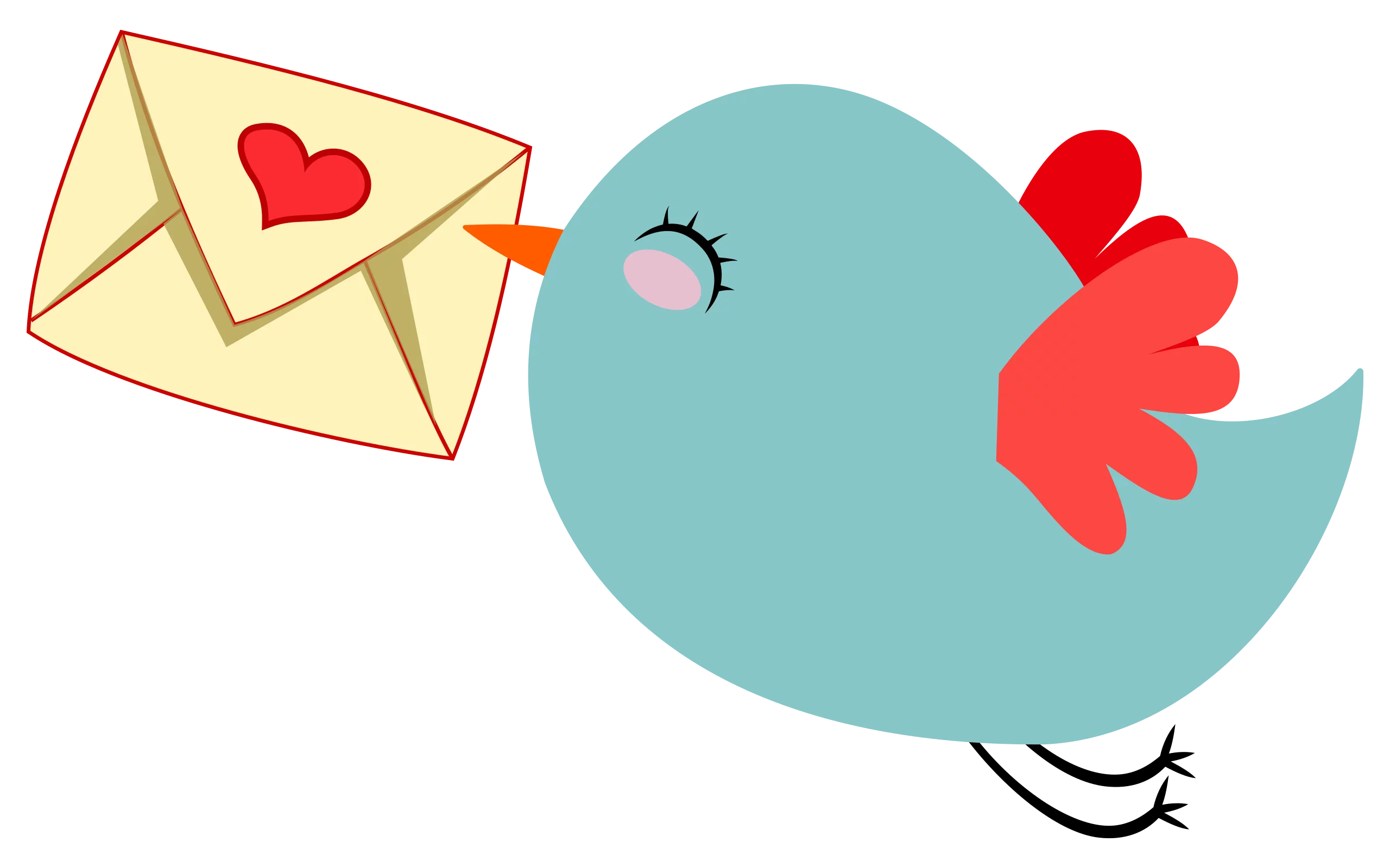 Whimsical Blue Bird Delivering a Love Letter Clipart with Adorable Heart Envelope