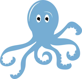 Adorable Blue Cartoon Octopus Clipart with Curly Tentacles and Cute Expression