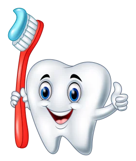 Cheerful Cartoon Tooth Clipart Mascot Holding Toothbrush with Playful Expression