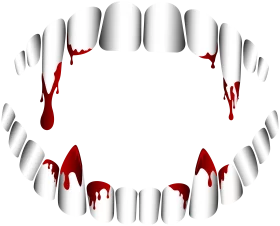 Haunting Dental Illustration of Bloodstained Vampire-Like Tooth Clipart with Dripping Gore