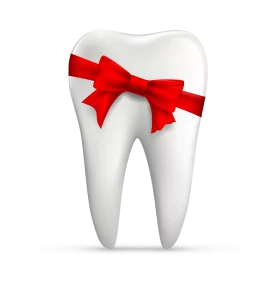 Pristine White Dental Tooth Clipart with Elegant Crimson Ribbon Decoration