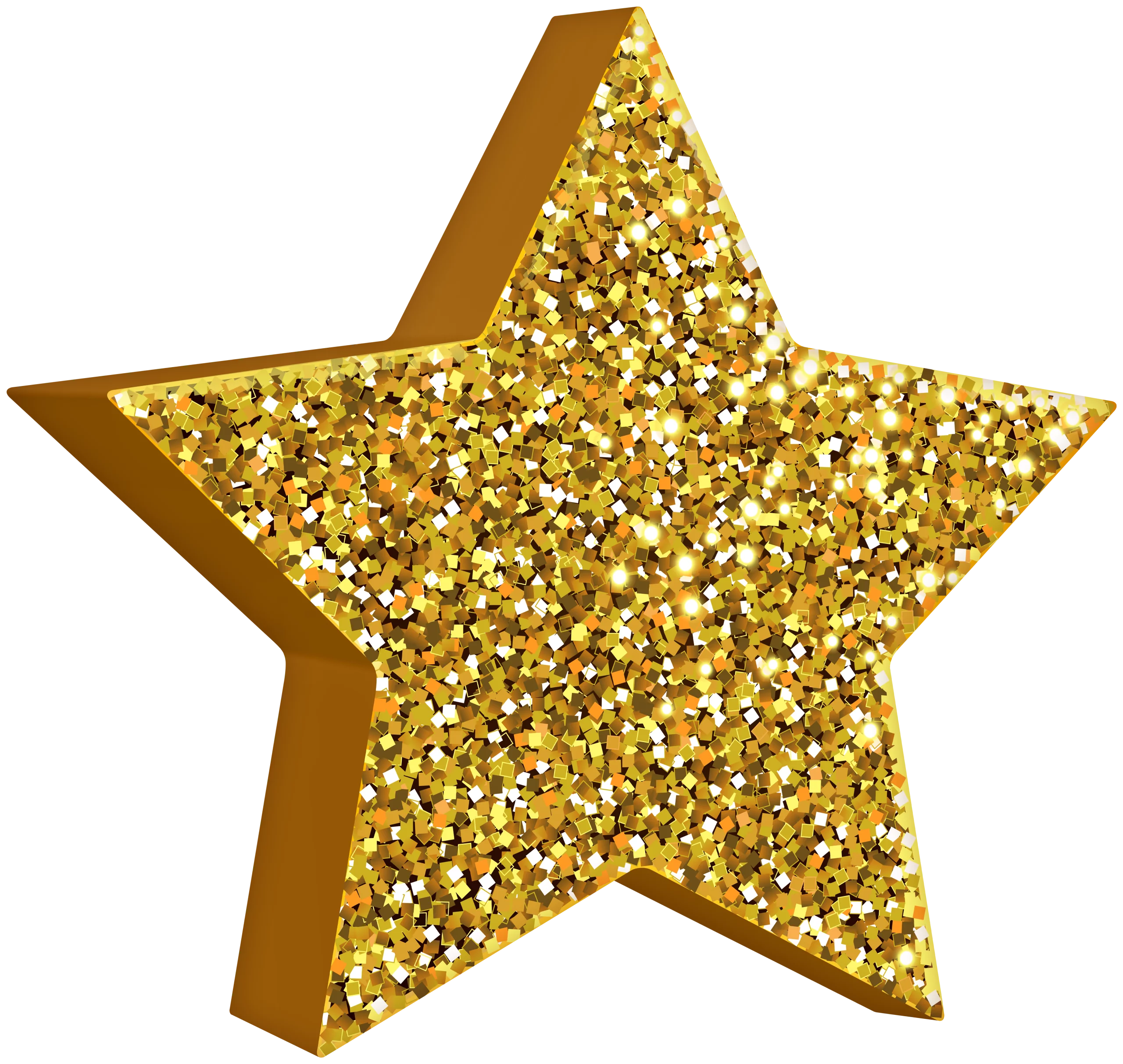 3D Golden Glittery Star Clipart with Sparkling Textured Surface