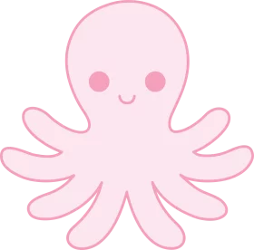 Adorable Pink Kawaii Octopus Clipart with Cute Smiling Expression