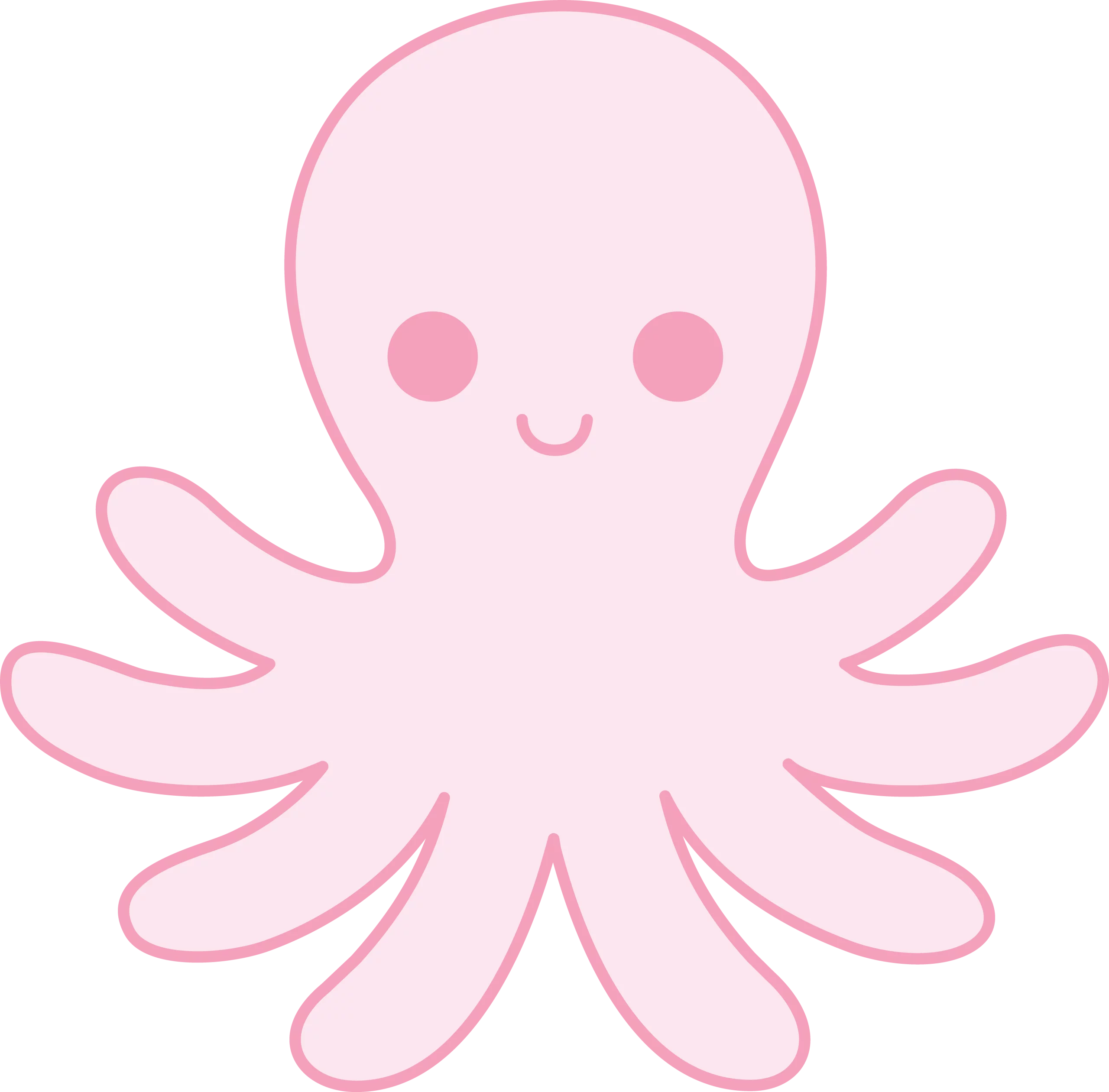 Adorable Pink Kawaii Octopus Clipart with Cute Smiling Expression