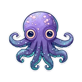 Adorable Purple Cartoon Octopus Clipart with Large Expressive Eyes