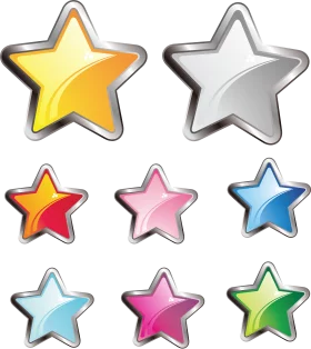 Collection of Glossy Star-Shaped Clipart Icons in Multiple Luminous Colors