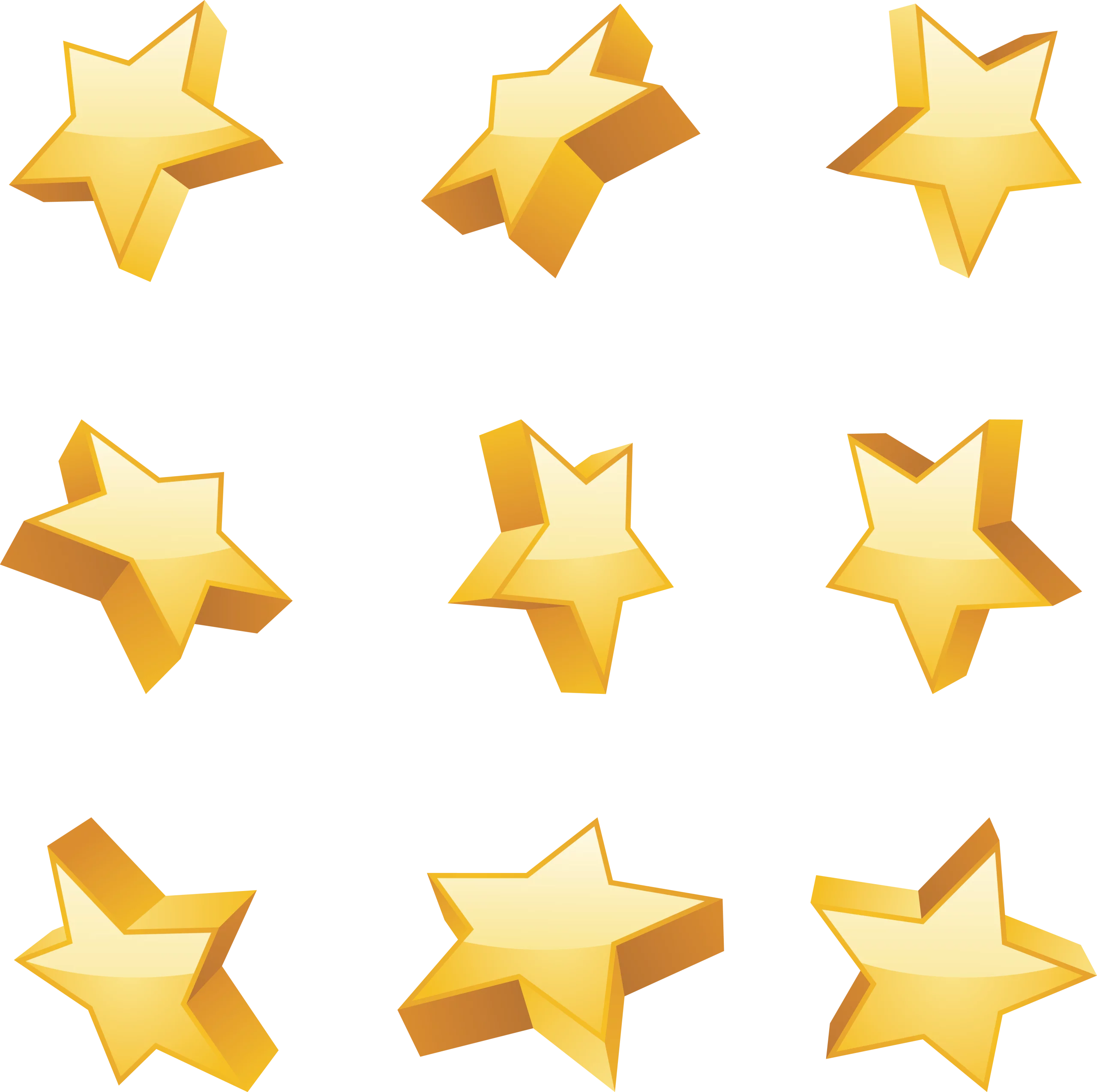 Golden Dimensional Star Clipart Collection: Shimmering 3D Celestial Shapes