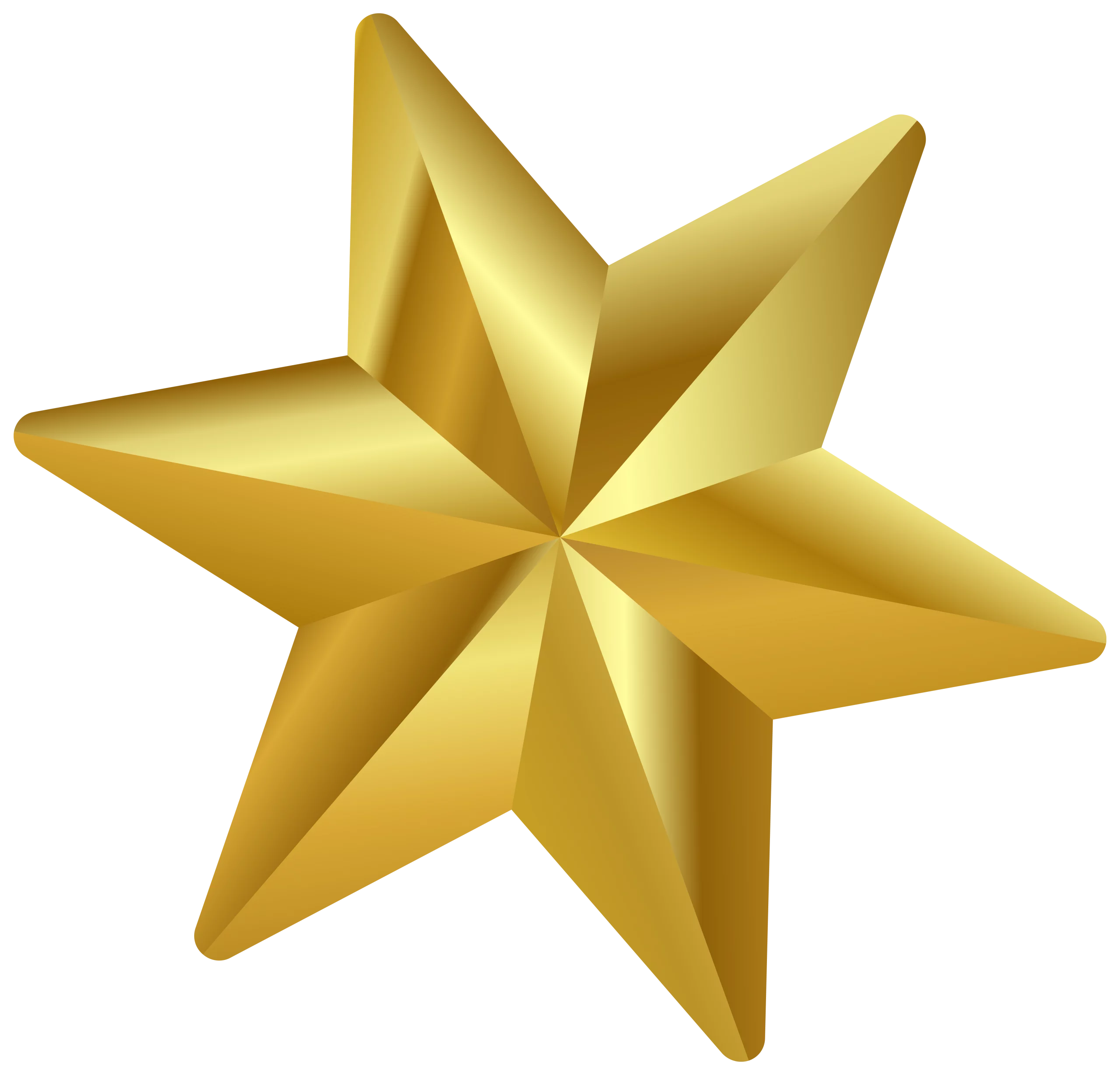 Golden Geometric Six-Pointed Star Clipart with Dimensional Metallic Sheen