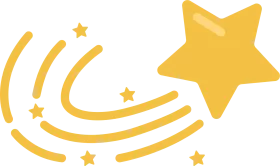 Golden Shooting Star Clipart with Sweeping Curved Trails and Starry Sparkle