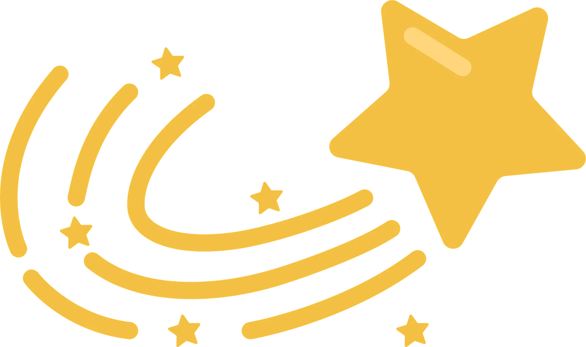 Golden Shooting Star Clipart with Sweeping Curved Trails and Starry Sparkle