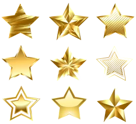 Golden Star Clipart Collection: Radiant Metallic Celestial Design Elements