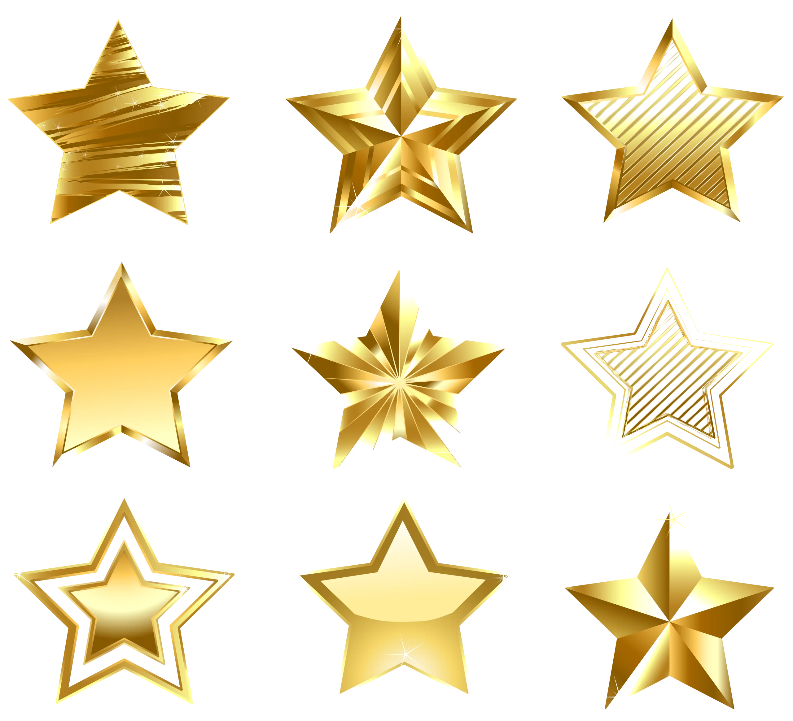 Golden Star Clipart Collection: Radiant Metallic Celestial Design Elements