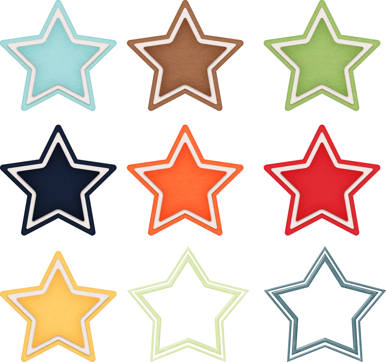 Multicolored Star Shaped Clipart Collection with Layered Design Styles