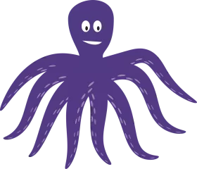 Playful Purple Octopus Clipart with Adorable Cartoon Expression and Wavy Tentacles