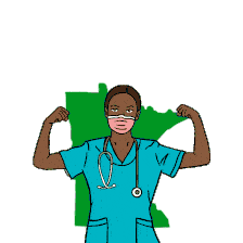 Empowered Healthcare Professional Flexing Muscles Behind Nigerian Flag Clipart