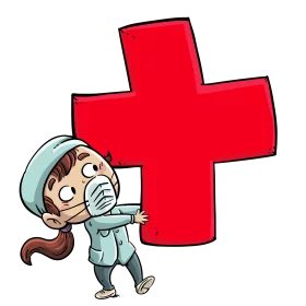 Healthcare Professional in Protective Gear Embracing Red Medical Cross Clipart Design