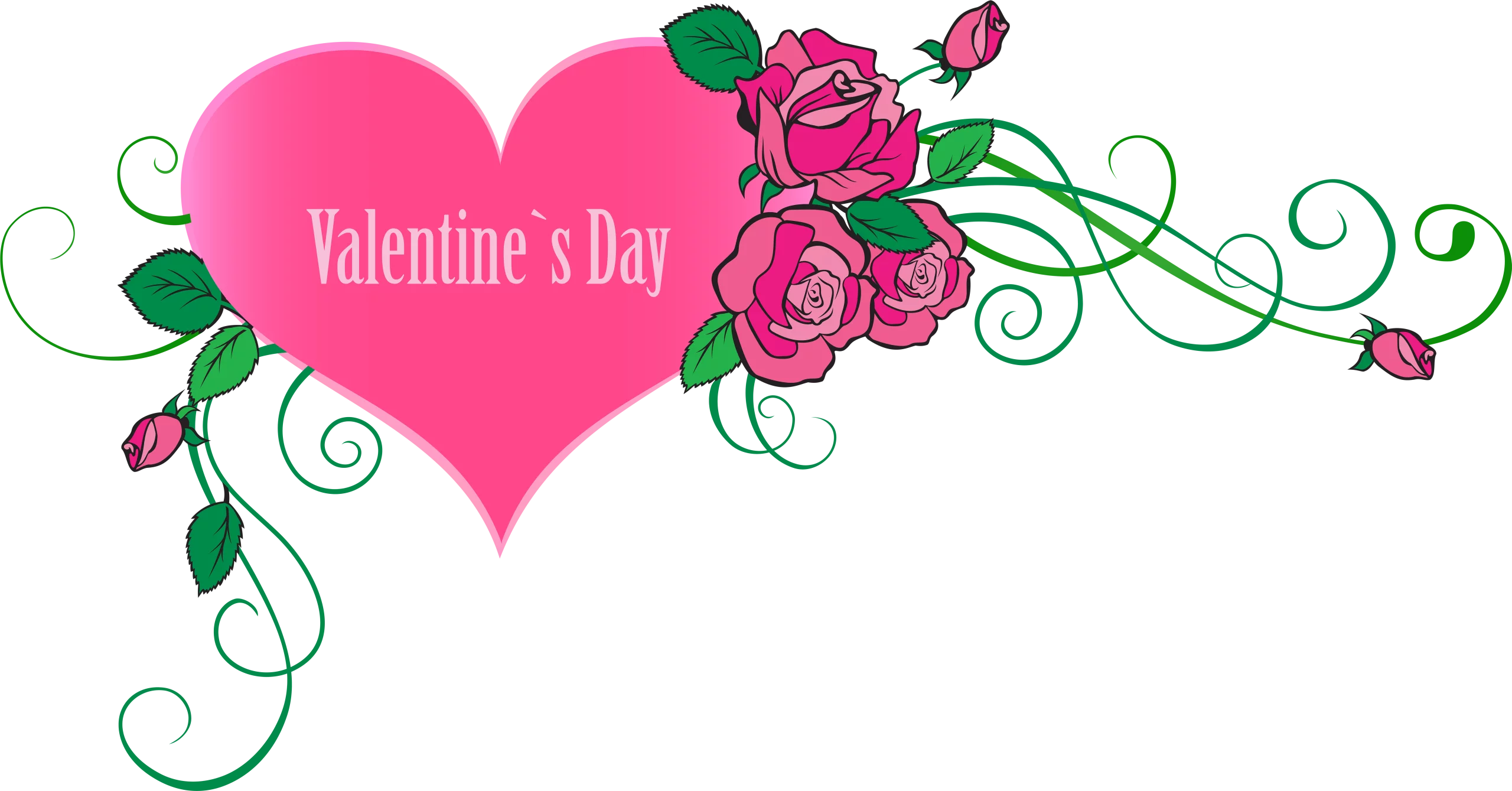 Romantic Pink Heart and Roses Valentine's Day Love Clipart Design