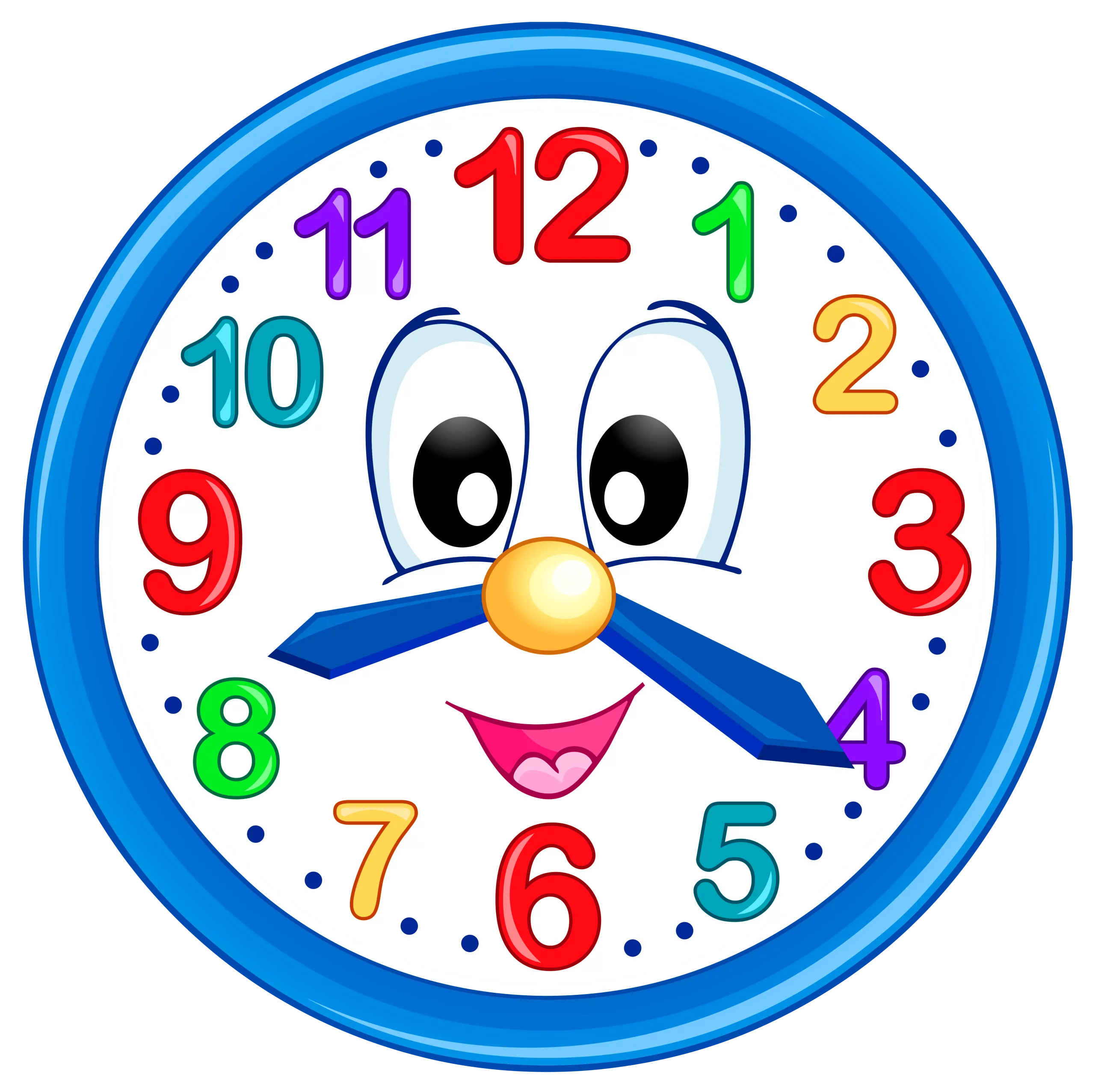 Cheerful Kids Educational Learning Clock Clipart with Cartoon Face