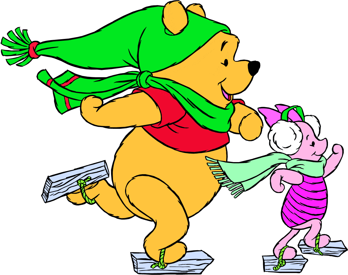 Cheerful Winnie the Pooh and Piglet Ice Skating Winter Wonderland Clipart Adventure