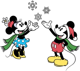 Classic Disney Characters Mickey and Minnie Mouse Winter Wonderland Clipart Scene