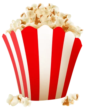 Classic Red and White Striped Popcorn Bucket Clipart with Buttery Kernels