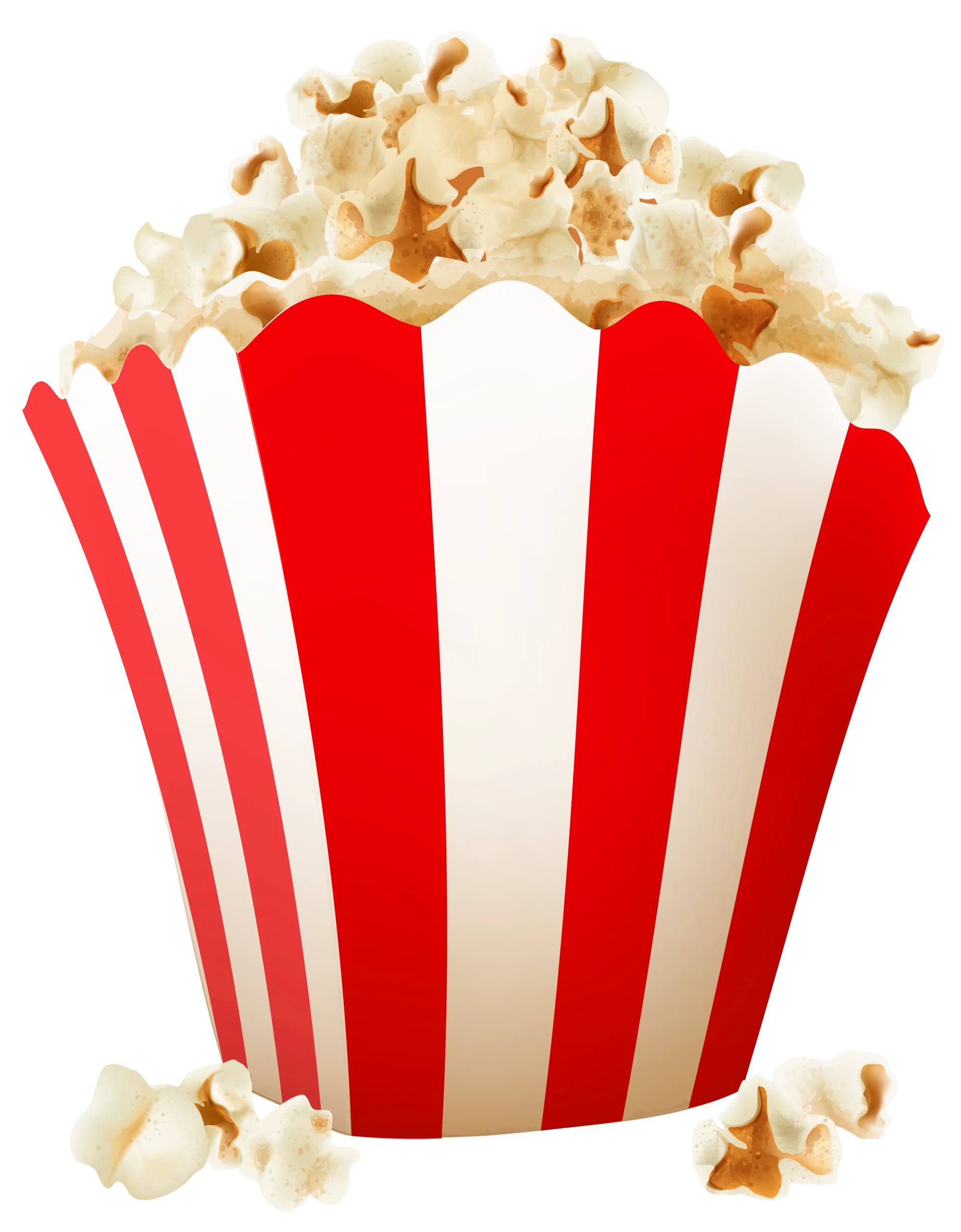 Classic Red and White Striped Popcorn Bucket Clipart with Buttery Kernels