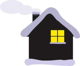 Cozy Winter Cabin Clipart: Snowy Silhouette with Warm Glowing Window