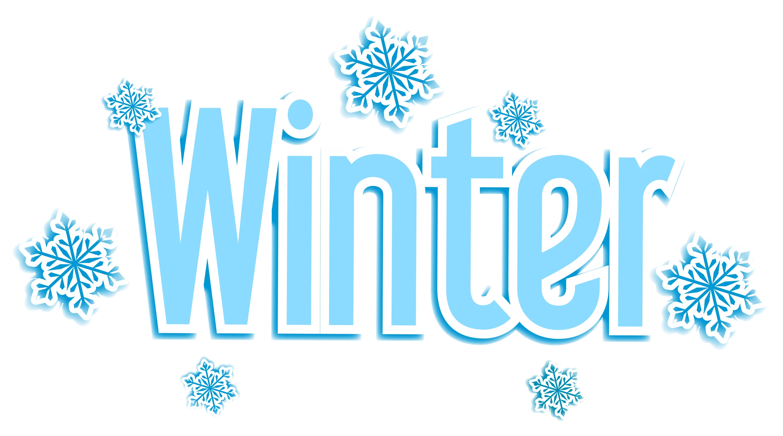 Frosty Blue Winter Snowflake Typography Clipart Design with Icy Elegance