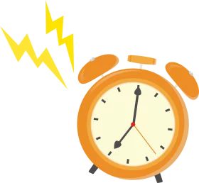 Loud Orange Retro Alarm Clock Clipart with Thunderbolt Sound Effect