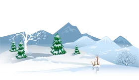 Serene Winter Mountain Landscape with Snow-Covered Pine Trees Clipart Scene