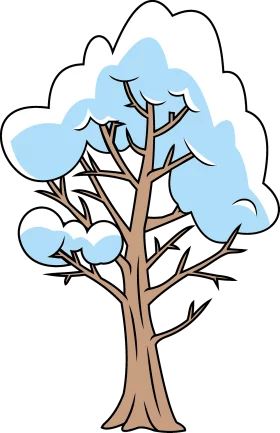 Serene Winter Wonderland Bare Tree with Soft Blue Snow-Laden Branches Clipart Illustration