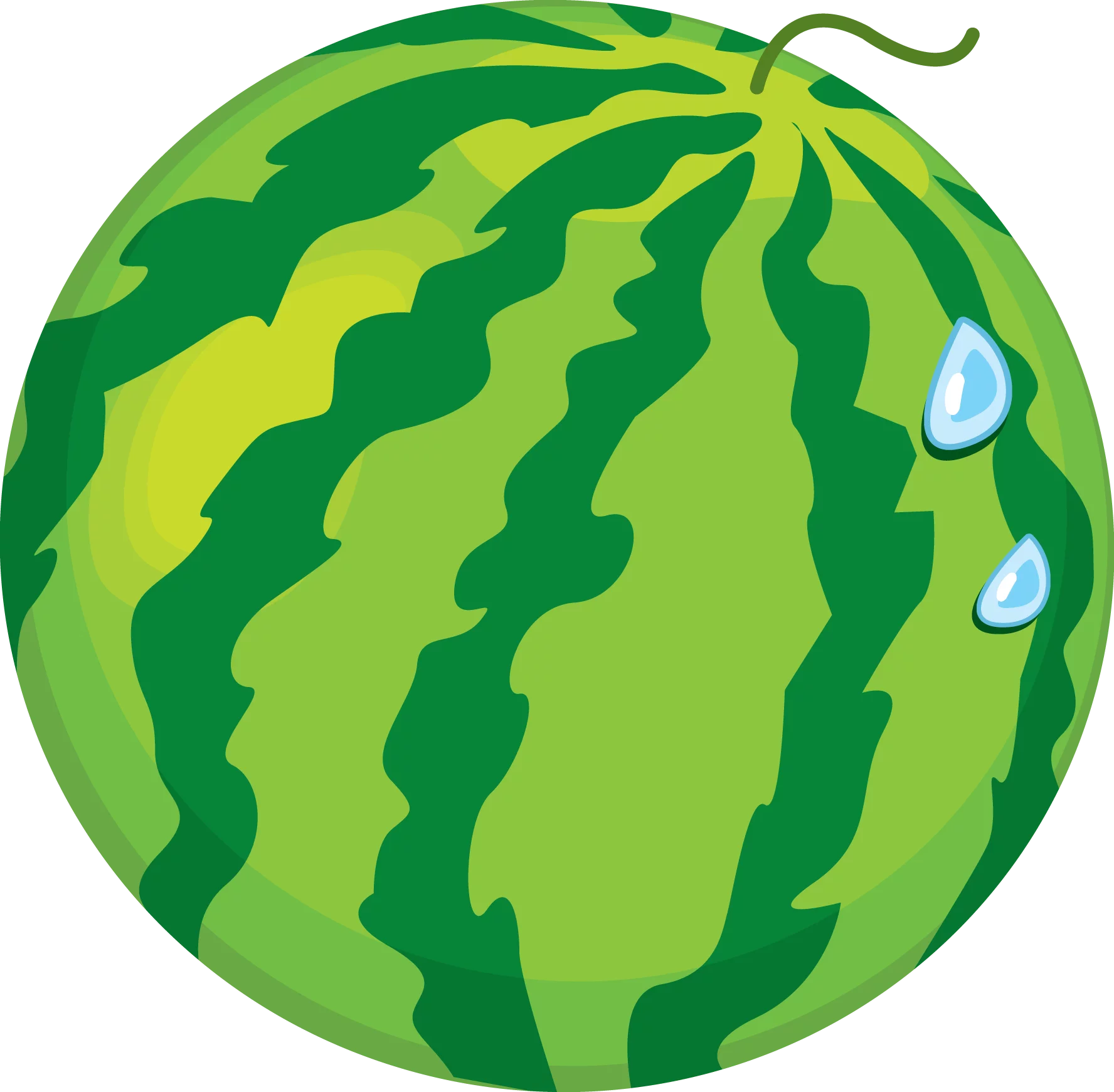 Fresh and Juicy Watermelon Clipart with Glossy Green Stripes and Water Droplets