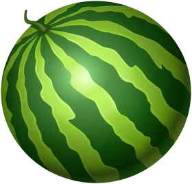 Realistic Green Striped Watermelon Clipart with Glossy Surface Texture