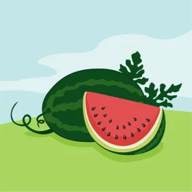 Whimsical Summer Delight: Fresh Watermelon Slice Clipart with Playful Green Background