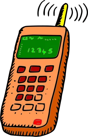 Retro Orange Mobile Phone Clipart with Digital Screen and Signal Waves