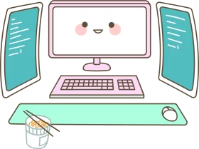 Adorable Kawaii Computer Setup Clipart with Cute Smiling Monitor