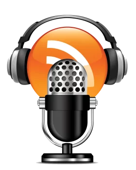 Classic Retro Podcast Microphone Clipart with Glossy RSS Feed Icon and Headphones